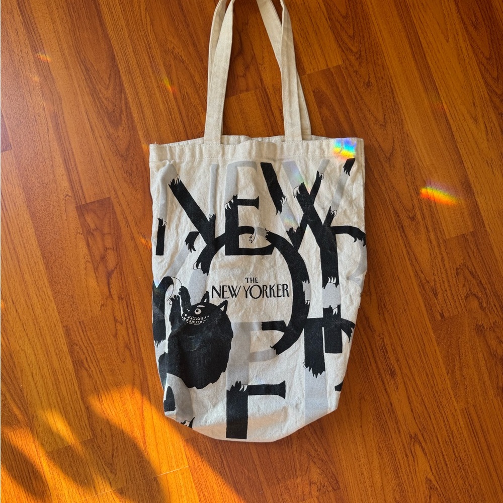 The New Yorker Canvas Tote Bag with Black Cat Design